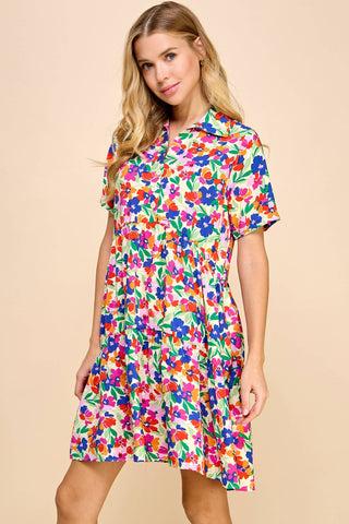 Les Amis Two Layered Button Down Colorful Floral Dress