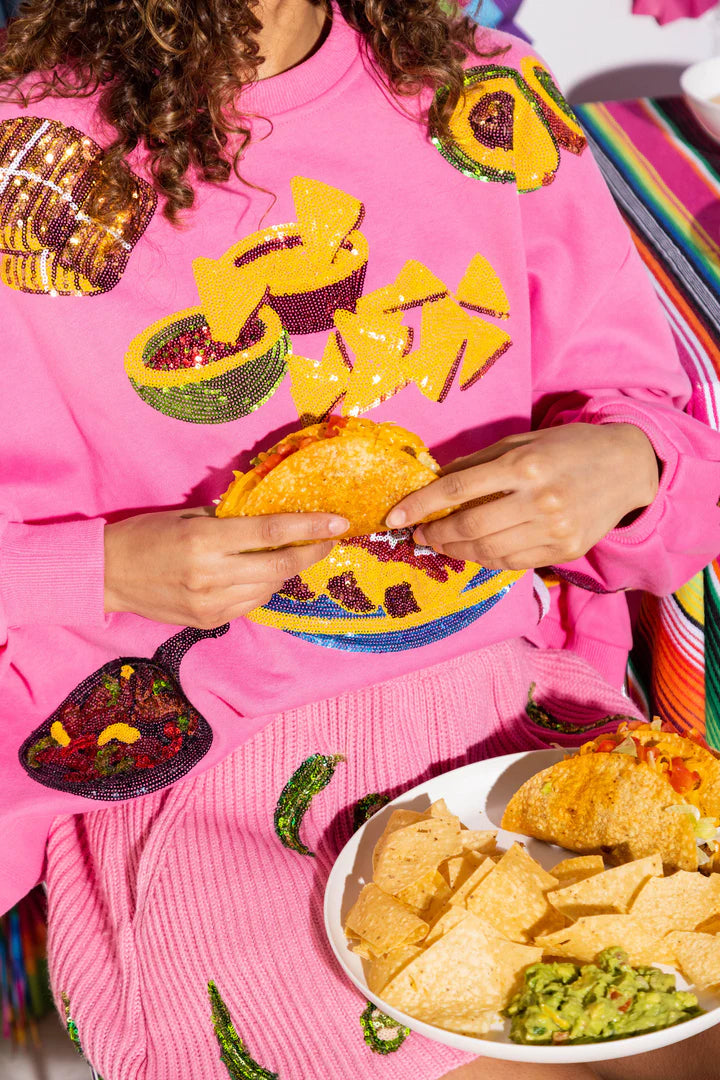 Queen of Sparkles Hot Pink Nacho Food Sweatshirt | Hoola Hoops Keller