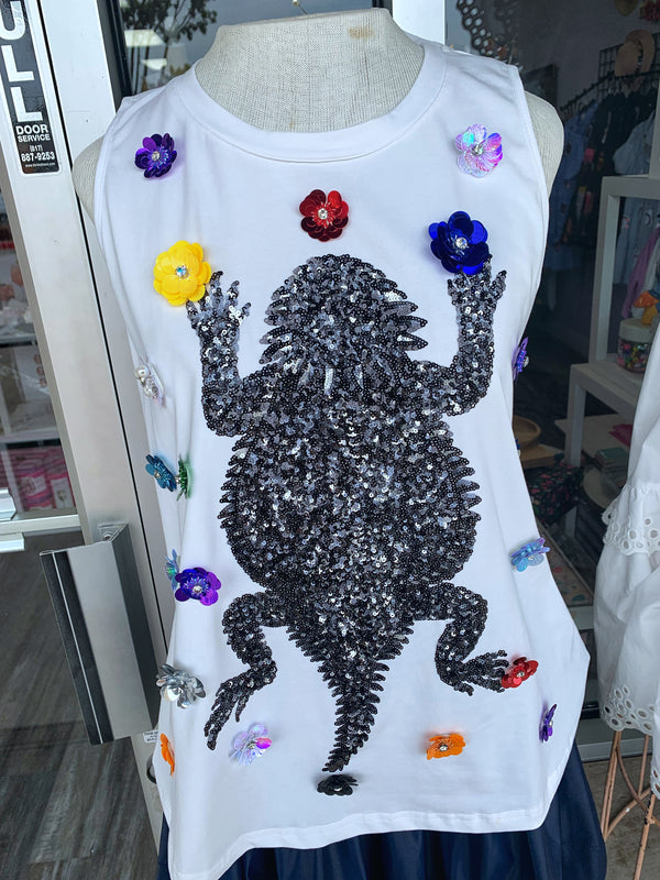 Queen of Sparkles Flower Sequin Horn Frog Tank