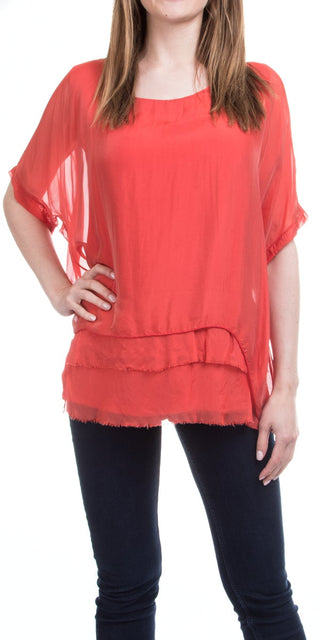 Buy red Gigi Moda Silk Raw Edge Kaftan Short Sleeve