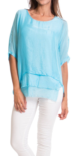 Buy turquoise Gigi Moda Silk Raw Edge Kaftan Short Sleeve