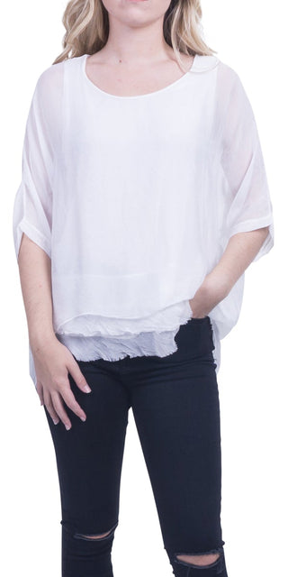 Buy white Gigi Moda Silk Raw Edge Kaftan Short Sleeve