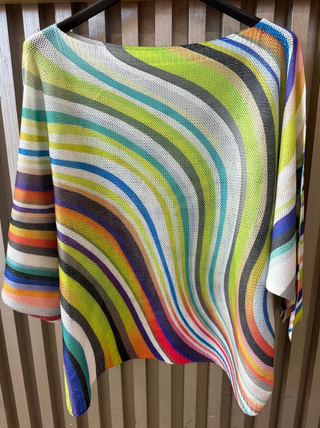 Olive Waves Round Neck Knit Printed Sweater
