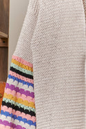 V Neck Knit Cardigan with Multi Stripe Sleeves