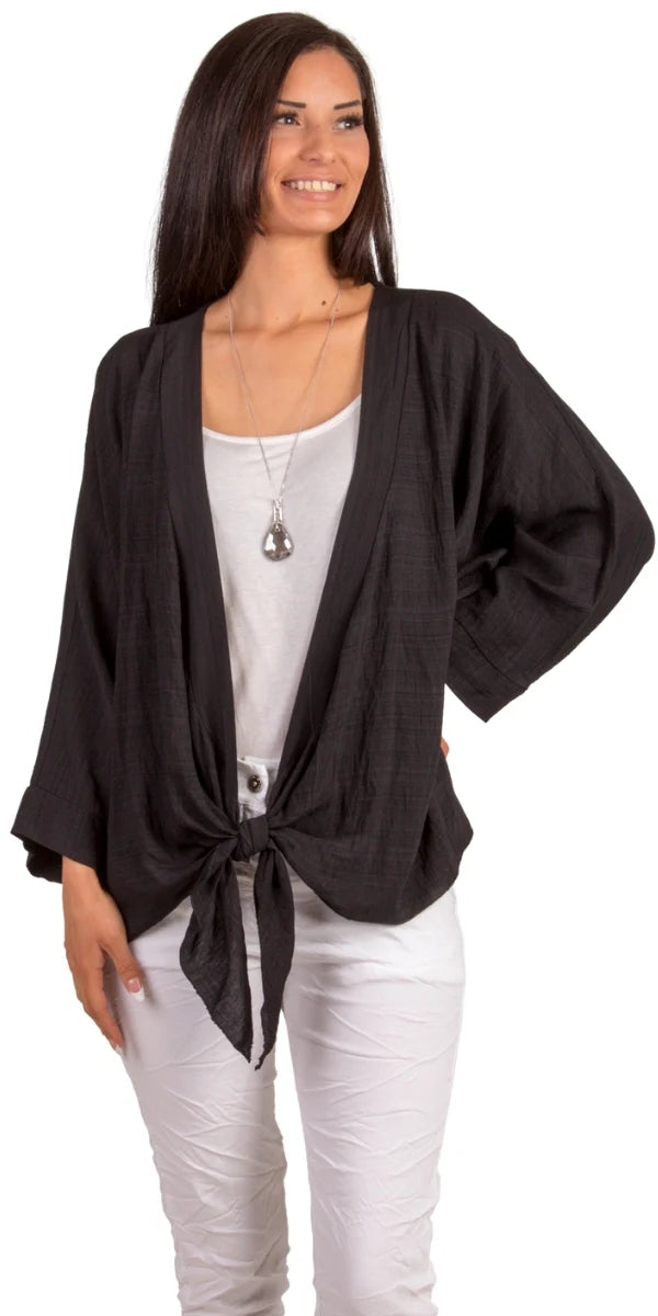 Gigi Moda Tie Front Crochet Cardigan