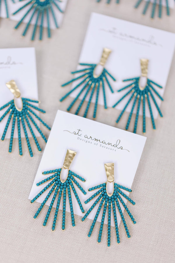 Dark Turquoise Sunburst Statement Drop Earrings