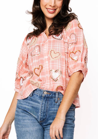 Queen of Sparkles Plaid Heart Cookie Top
