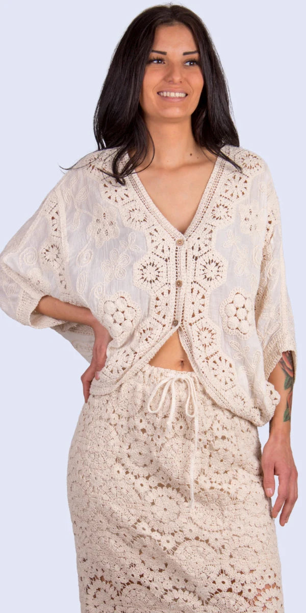 Gigi Moda Venice Crochet Button Down Top