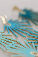 Dark Turquoise Sunburst Statement Drop Earrings