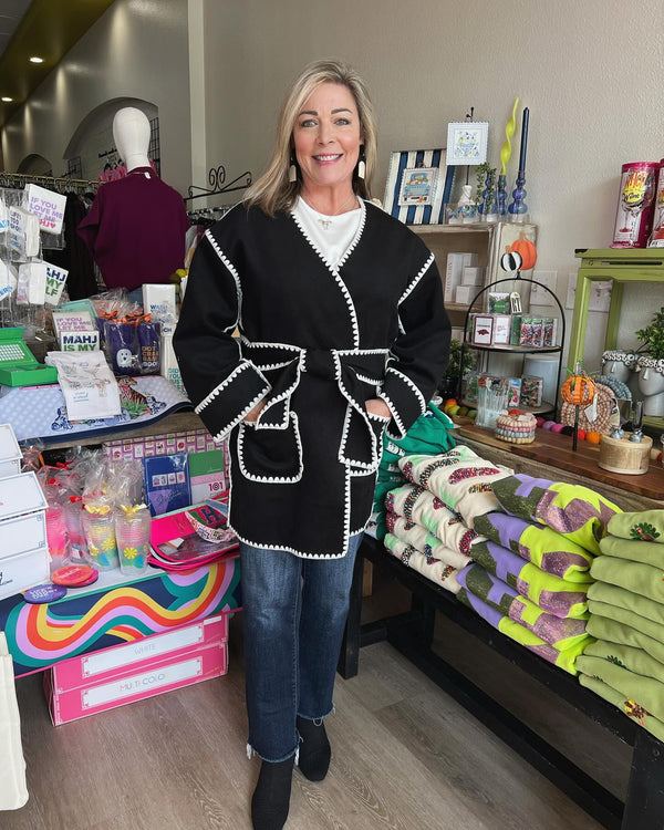 Ivy Jane Whipstitched Wrap Coat Black