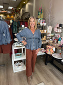 John Mark Denim Zip Front Top