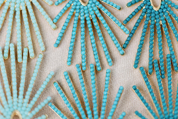 Dark Turquoise Sunburst Statement Drop Earrings