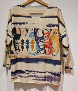 Italian Cozy Cream Sneakers Sweater One Size LOOWIE