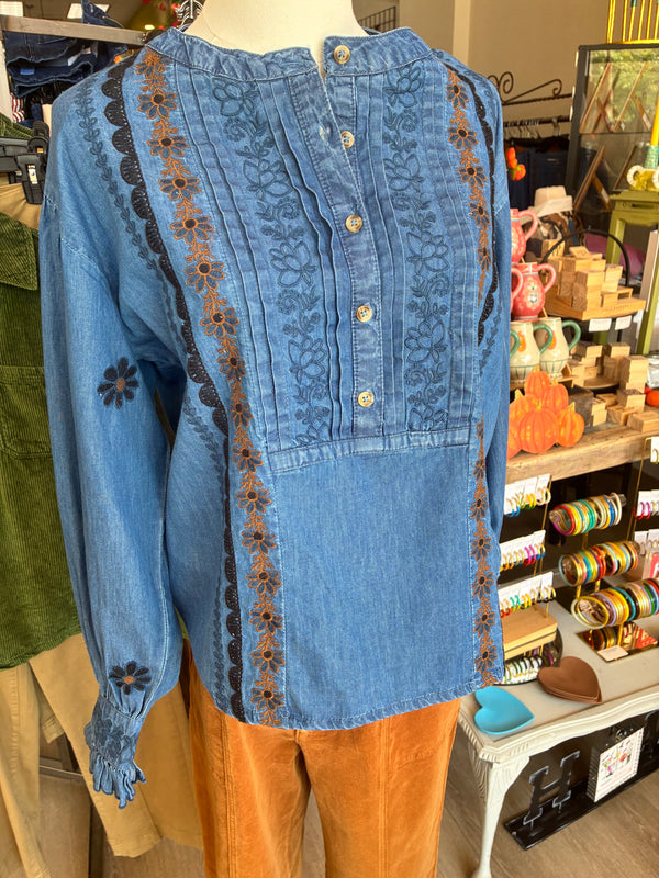 Tru Luxe split neck embroidery top