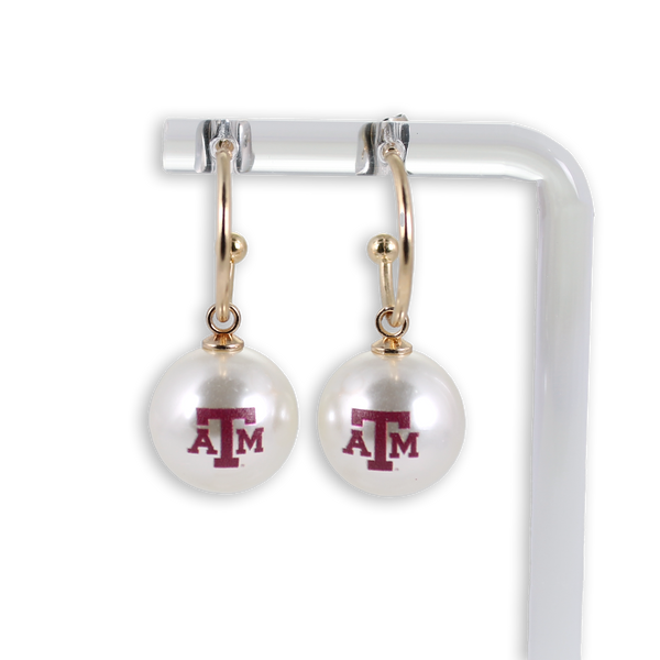 Texas A&M Pearl Logo Hoop Earrings