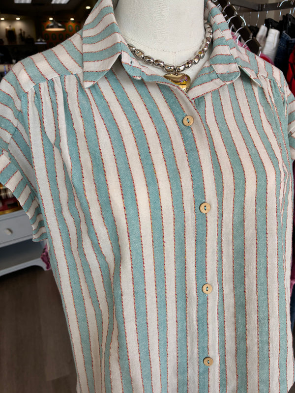 Coleen Striped Mint Top