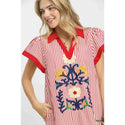 Embroidered Stripe Dress
