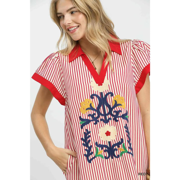 Embroidered Stripe Dress
