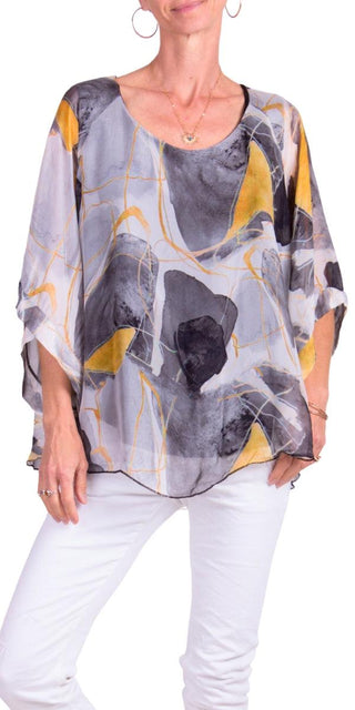 Buy abstract-ink-lines-black Gigi Moda Coletta Silk Top