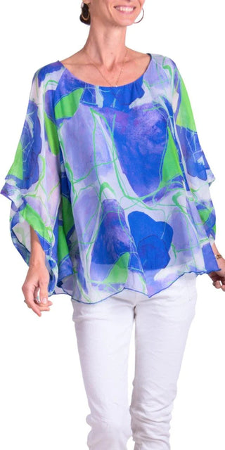 Buy abstract-ink-lines-royal-blue Gigi Moda Coletta Silk Top