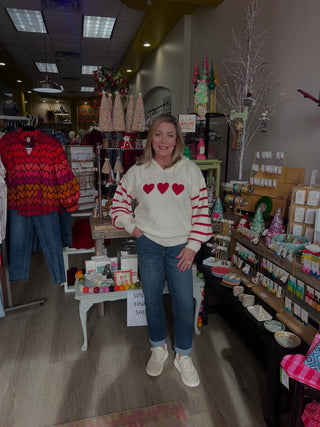 Heart Striped Sweater with Hoodie