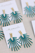 Dark Turquoise Sunburst Statement Drop Earrings
