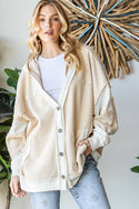 WASHED FABRIC MIXED CARDIGAN WITH HOODIE