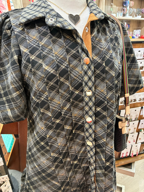 Inky Plaid Suede Dress