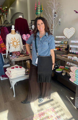 Joleen Denim Embroidered Yoke Top