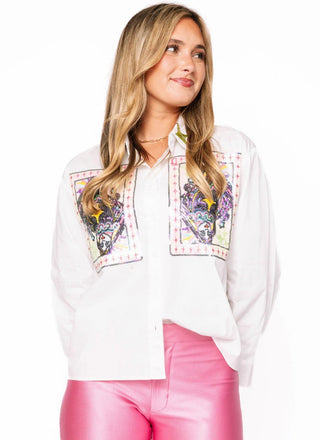 Queen of Sparkles White Card and Sparkle Button Up Top