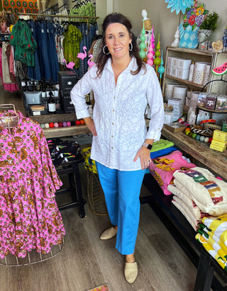 John Mark White Embroidered Blouse