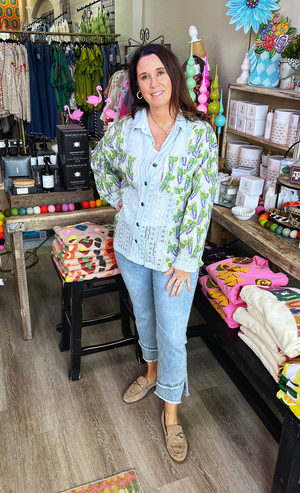 POL Green Tulips & Lace Shirt