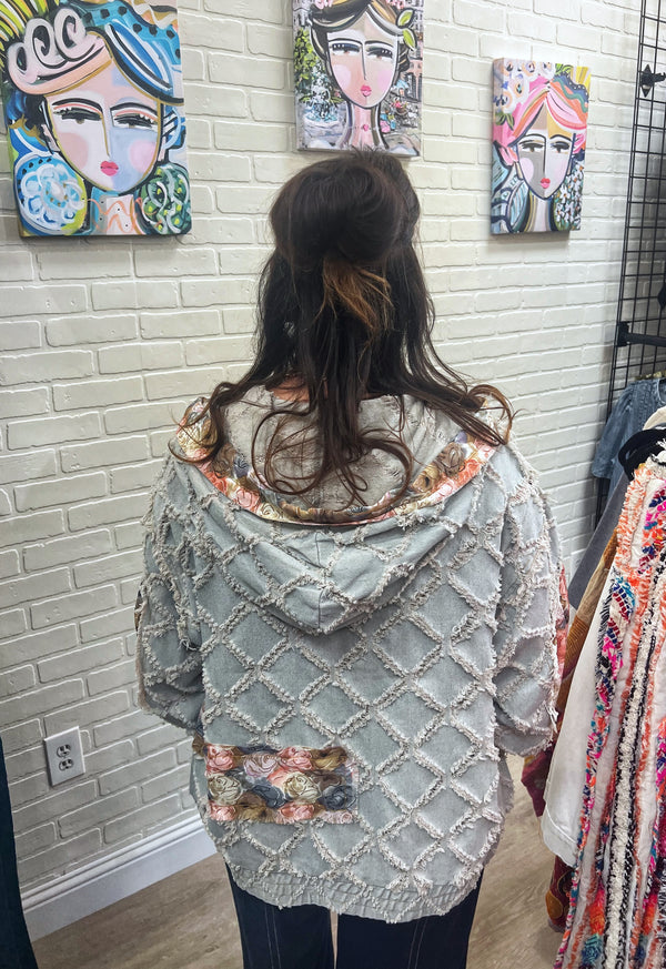 POL Lila Lattice Lace Denim Jacket