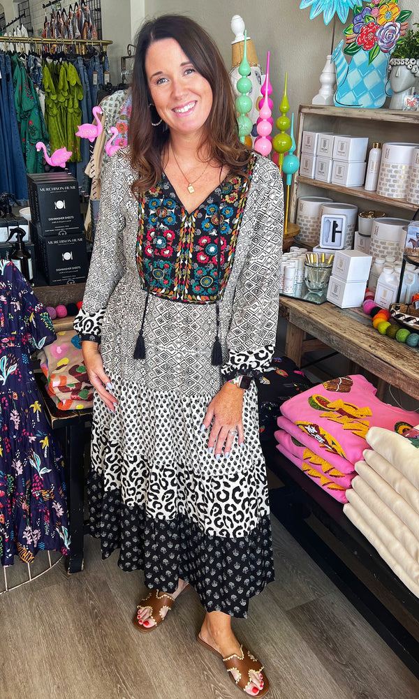 John Mark Black White Aztec Summer Dress