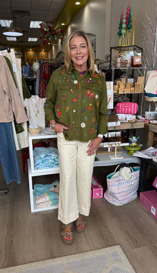 John Mark Olive Embroidered Blouse
