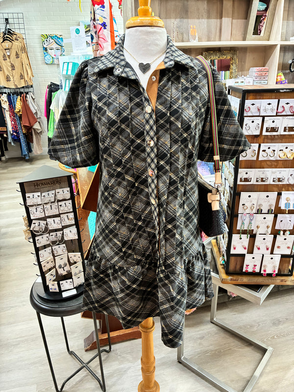 Inky Plaid Suede Dress