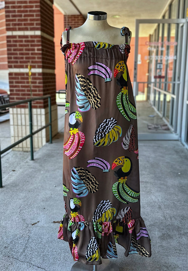 Bululu Brown Tucan Dress