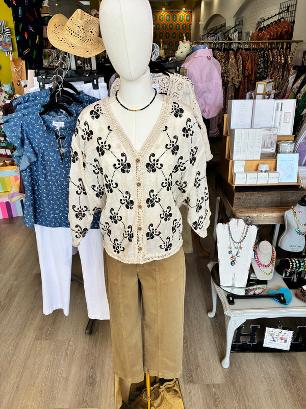Gigi Moda Venice Crochet Button Down Top