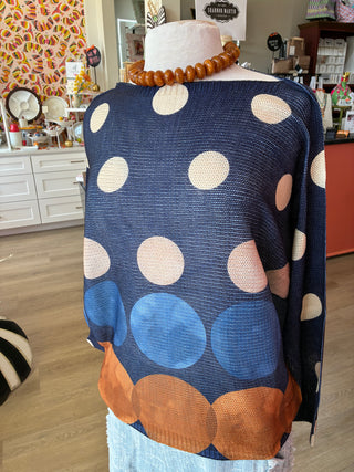 Gigi Moda Emy Batwing Sweater with Cascading Navy Dots