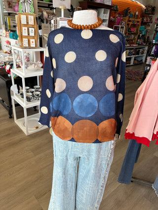 Gigi Moda Emy Batwing Sweater with Cascading Navy Dots