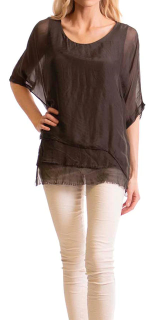 Buy chocolate Gigi Moda Silk Raw Edge Kaftan Short Sleeve