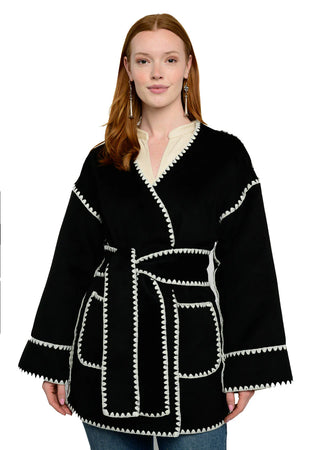 Ivy Jane Whipstitched Wrap Coat Black