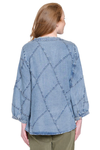 John Mark Doris Denim Patchwork Top