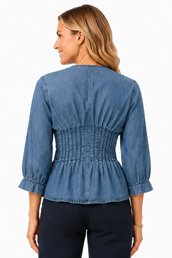 John Mark Denim Zip Front Top