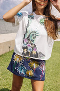 Queen of Sparkles White Firework Lady Liberty Tee