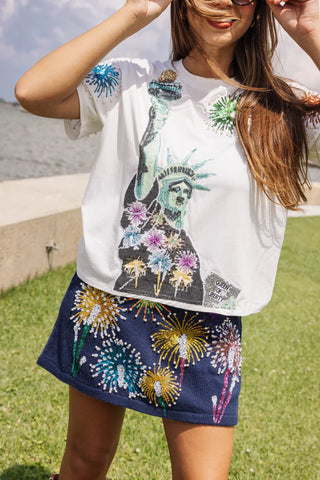 Queen of Sparkles White Firework Lady Liberty Tee