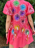 Queen of Sparkles Pink Firework Back Poof Sleeve Dress