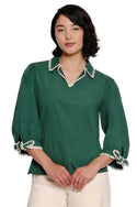 Tru Lux Green Crochet Trim Top