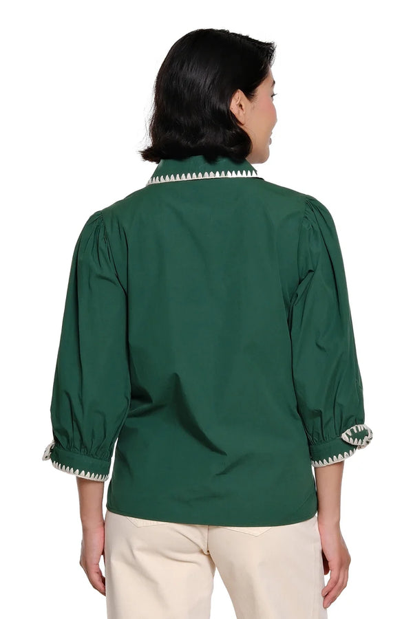 Tru Lux Green Crochet Trim Top