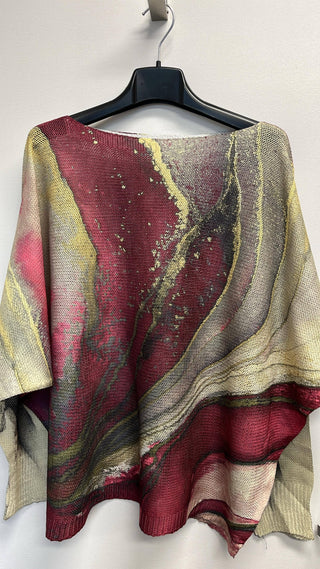 Tie-dye Burgundy Round Knit Long Sleeves Sweater